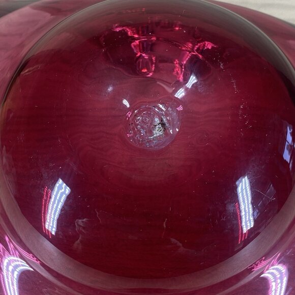 Pilgrim Cranberry Art Blown Glass Bowl Nappy Candy Dish Clear Spiral Handle - Picture 9 of 9